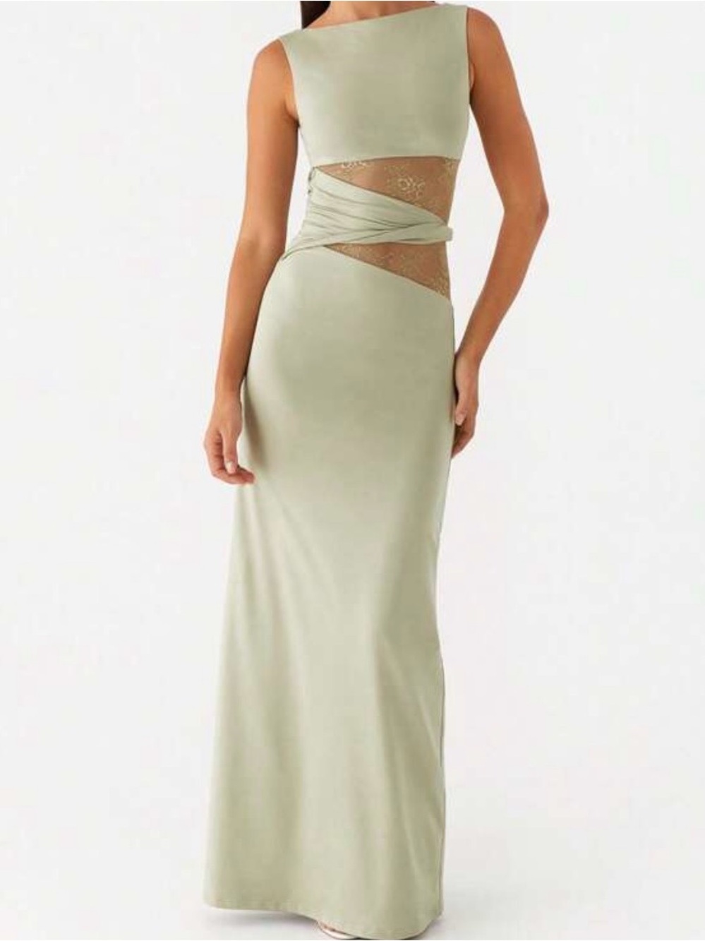 Sage Green Cutout Evening Gown
